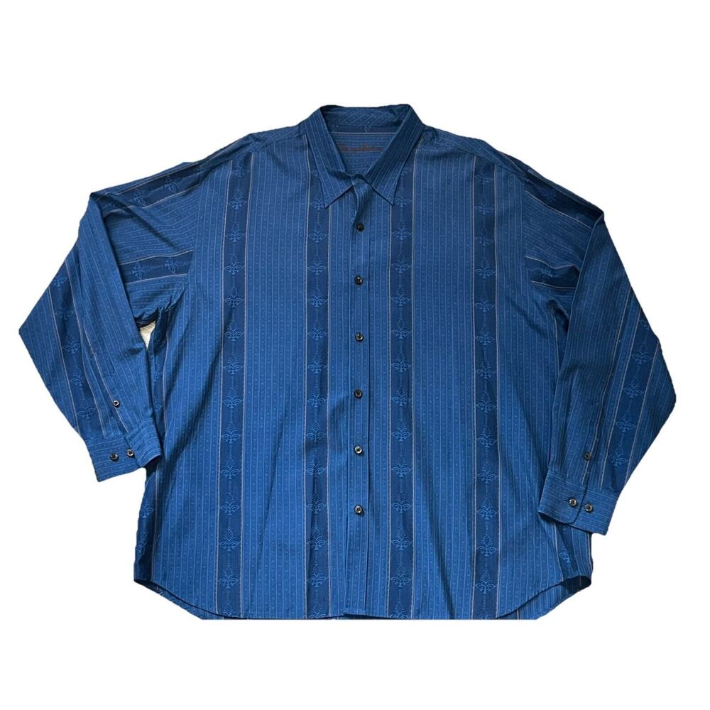 Tommy Bahama Silk Button Up Shirt Men’s XXL Long Sleeve Blue Embroidered